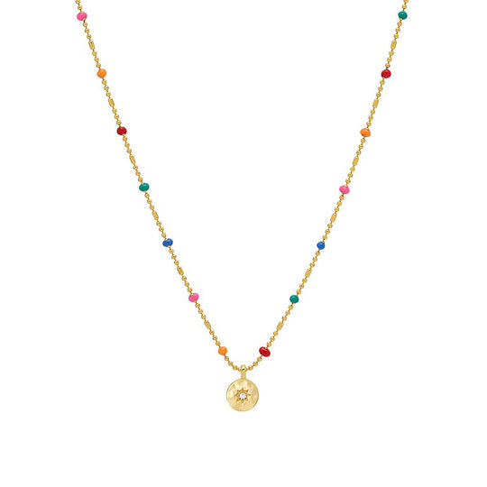 Estella Bartlett |  Rainbow CZ Beaded Gold Plated Necklace