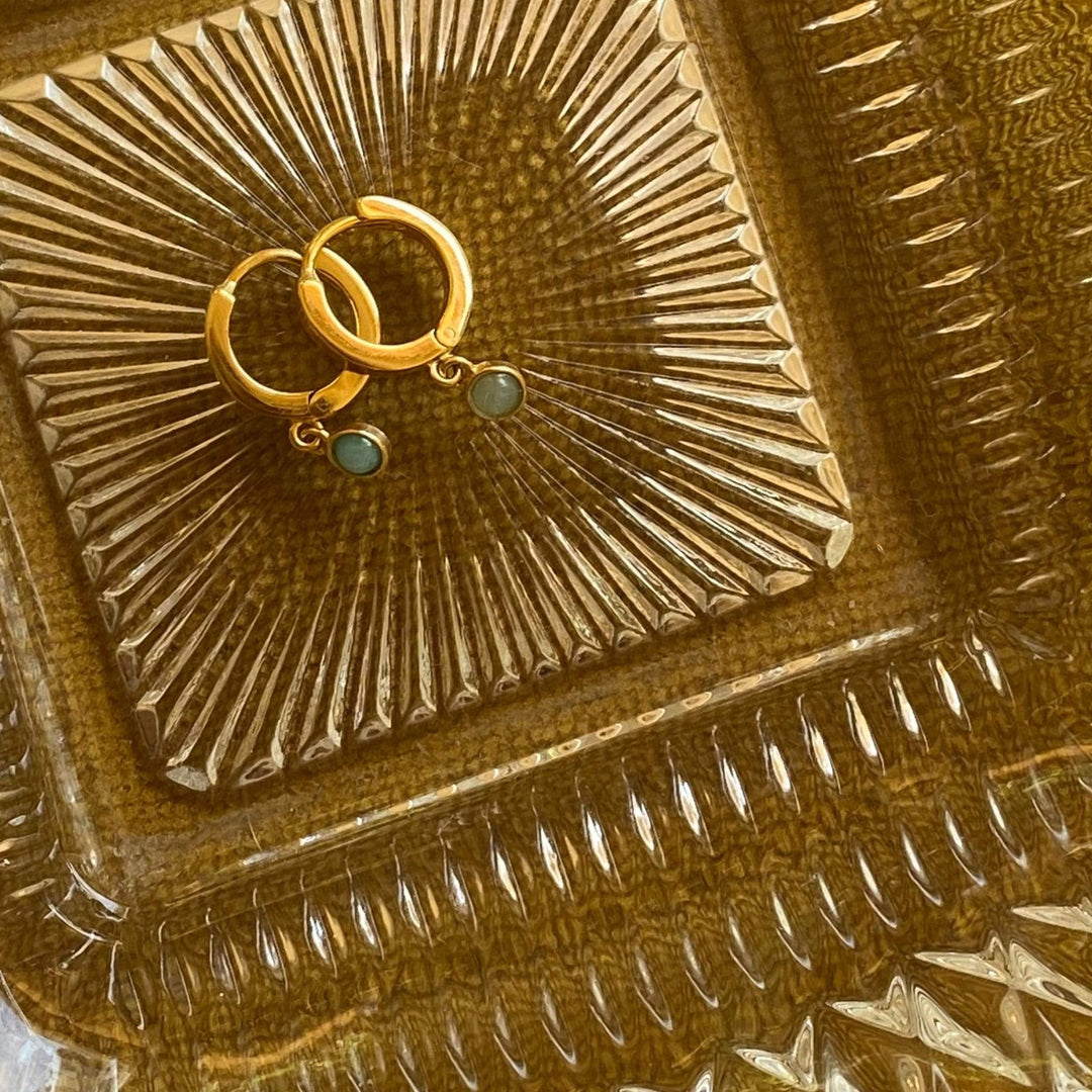 Daisy London |  Amazonite Healing Stone 18ct Gold Plate Huggie Hoops