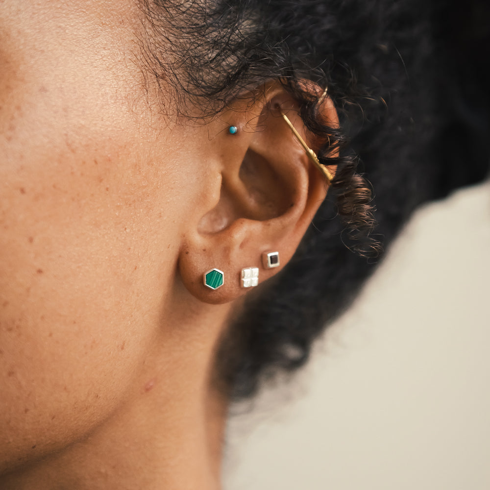 Daisy London |  Malachite Hexagon Stud Earrings