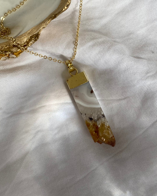 Liou |  Olivi Citrine Rectangle Gold Plated Necklace