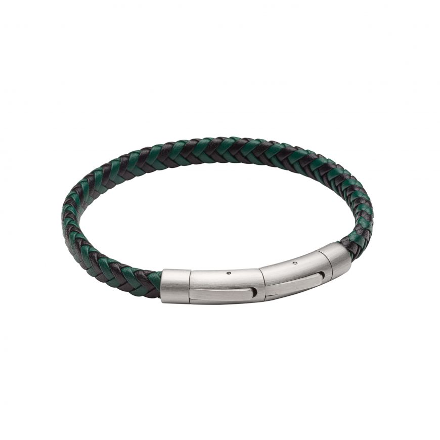 Fred Bennett | Black & Forest Green recycled Leather Bracelet