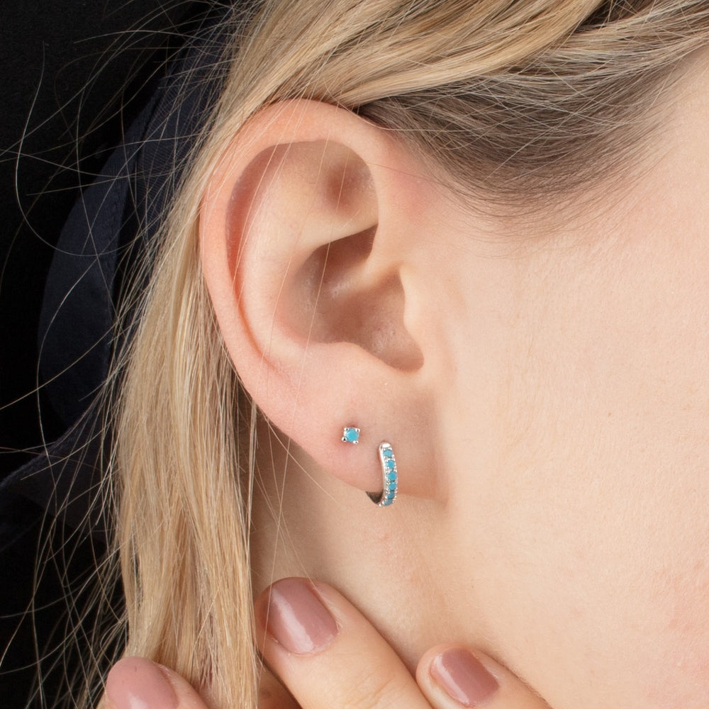 Scream Pretty |  Huggie Hoops with Turquoise stones Sterling Silver Earrings
