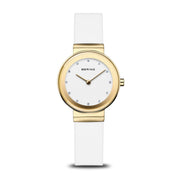 Bering | Classic Polished Gold & White Silicone Watch