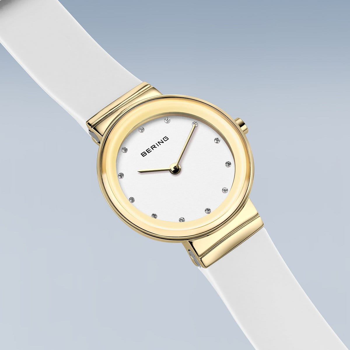 Bering | Classic Polished Gold & White Silicone Watch