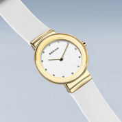 Bering | Classic Polished Gold & White Silicone Watch