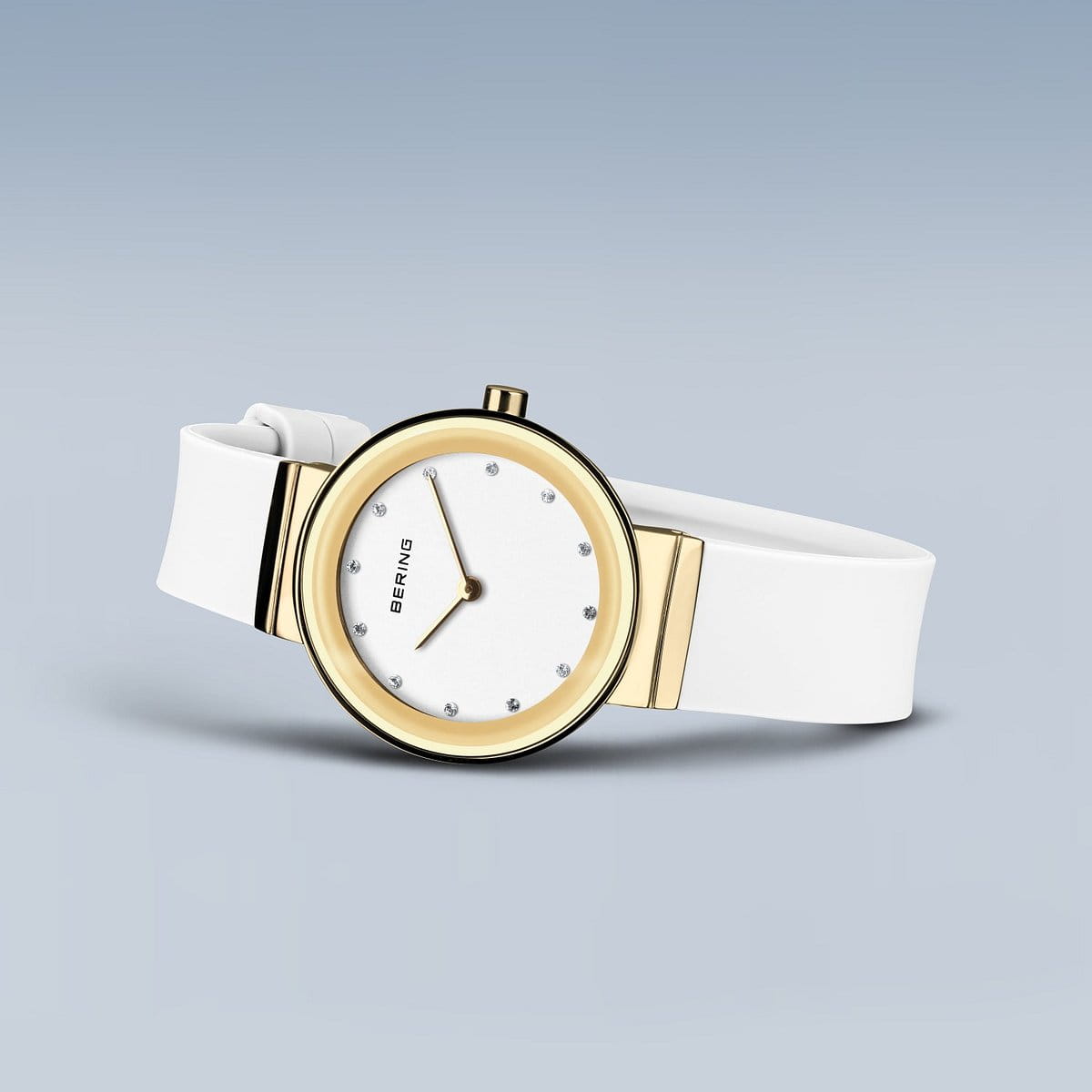 Bering | Classic Polished Gold & White Silicone Watch