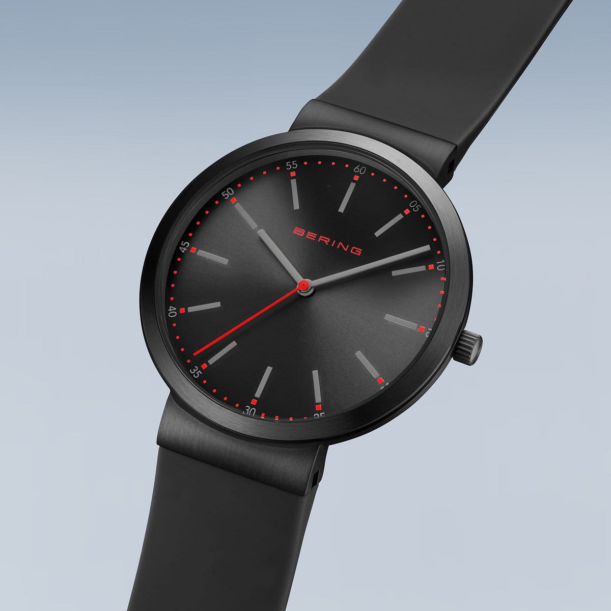 Bering | Stainless Steel & black Silicon 40mm Watch