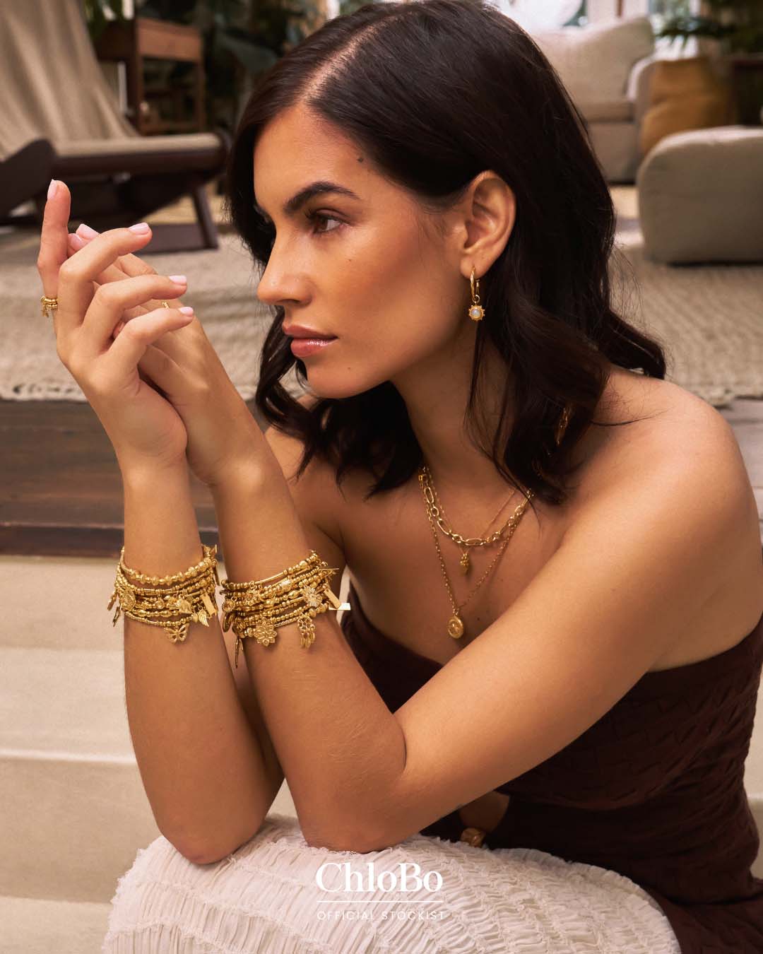 ChloBo | Gold Dainty Moon Cut Sparkle Hamsa Bracelet