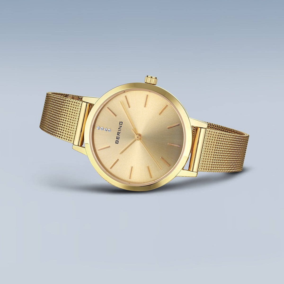 Bering | Classic Polished Gold & Crystal watch