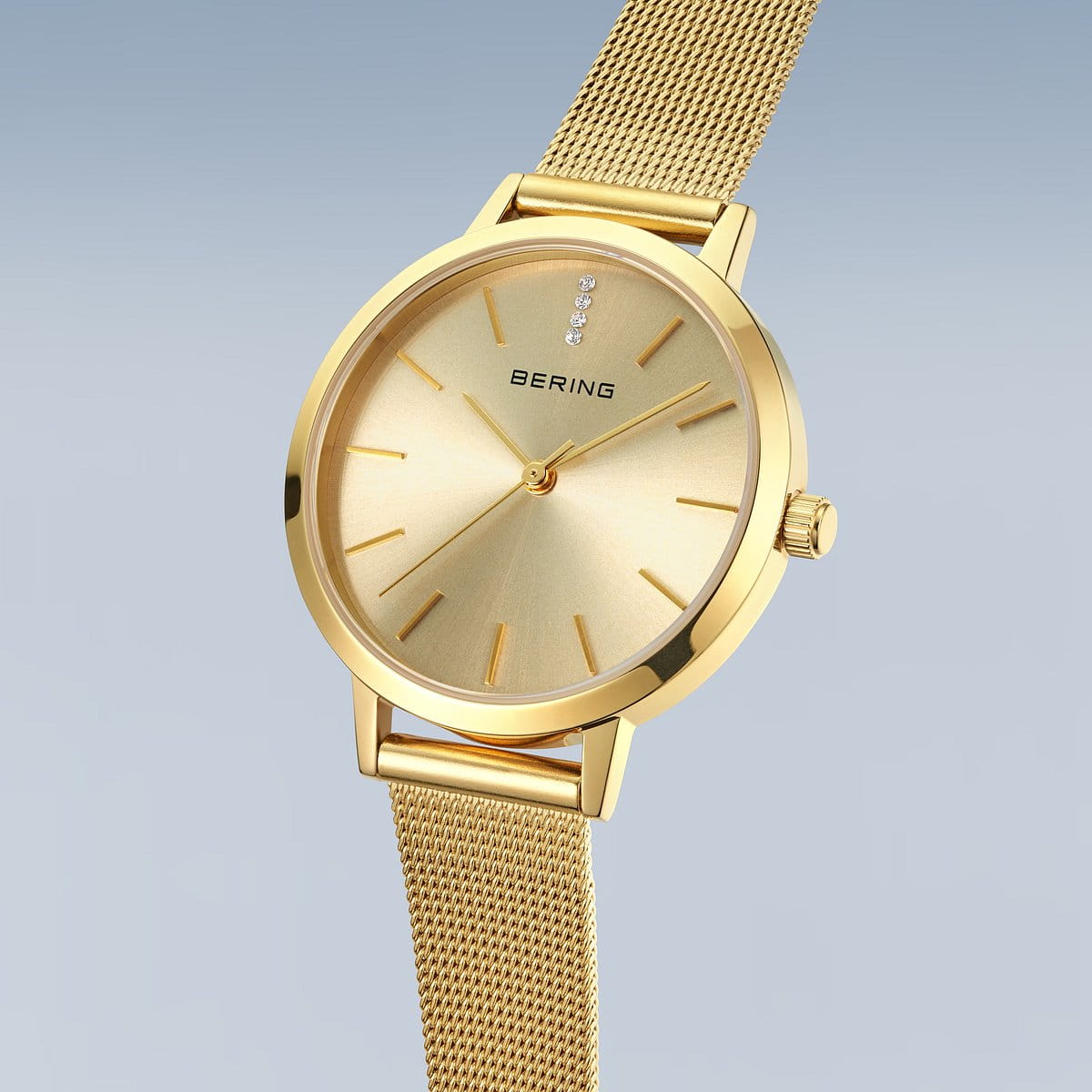 Bering | Classic Polished Gold & Crystal watch