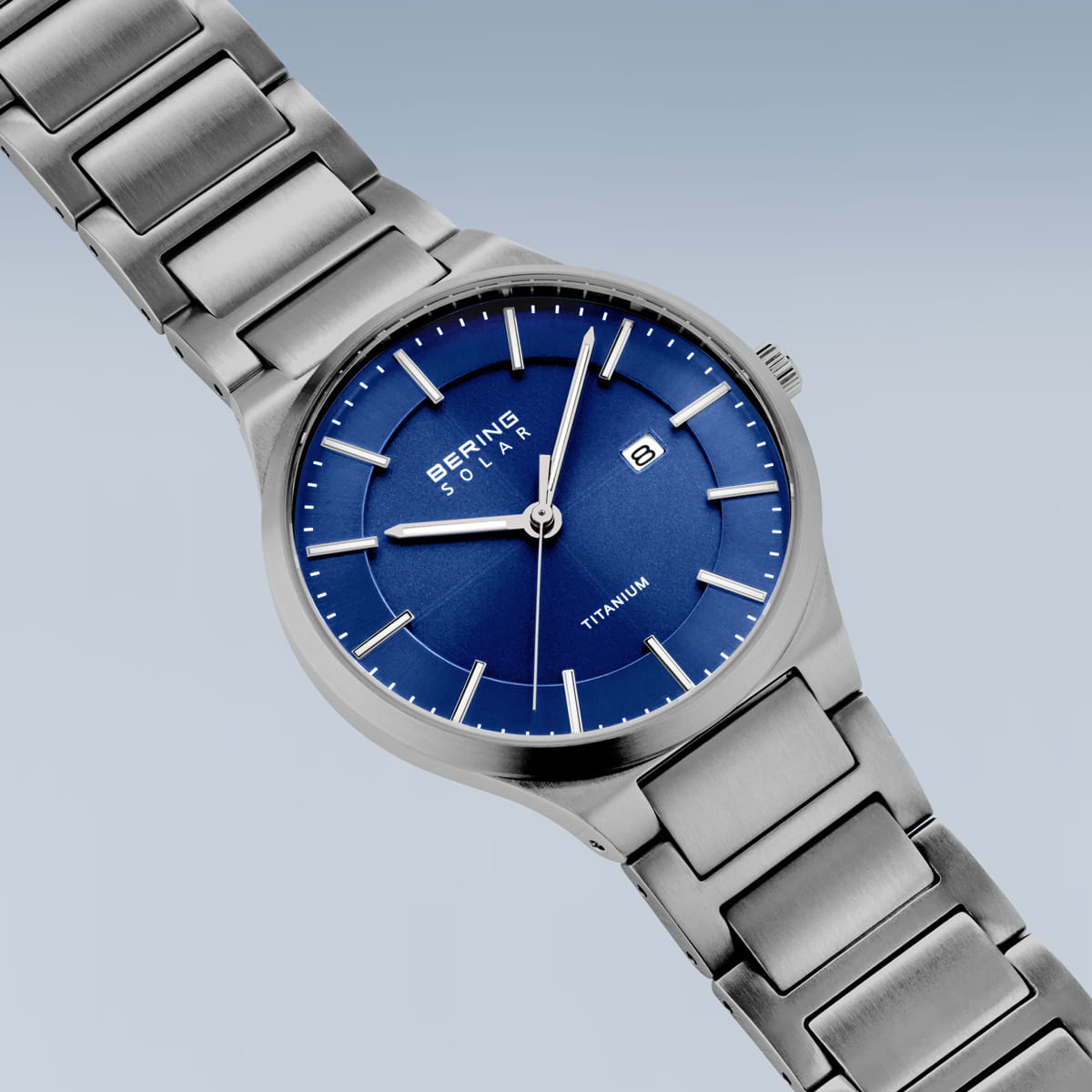 Bering | Brushed Silver & Navy Solar Powered Watch