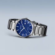 Bering | Brushed Silver & Navy Solar Powered Watch
