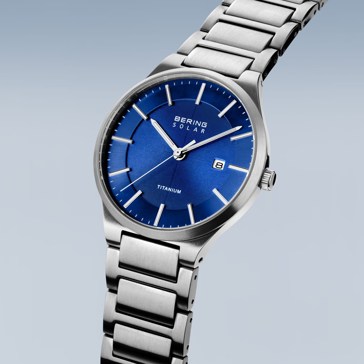 Bering | Brushed Silver & Navy Solar Powered Watch