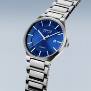 Bering | Brushed Silver & Navy Solar Powered Watch