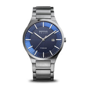 Bering | Brushed Silver & Navy Solar Powered Watch