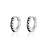Scream Pretty |  Huggie Hoop with Black Stones Silver Earrings