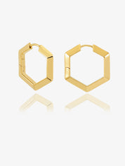 Rachel Jackson | Large Bevelled Hexagon Gold Plate Hoops