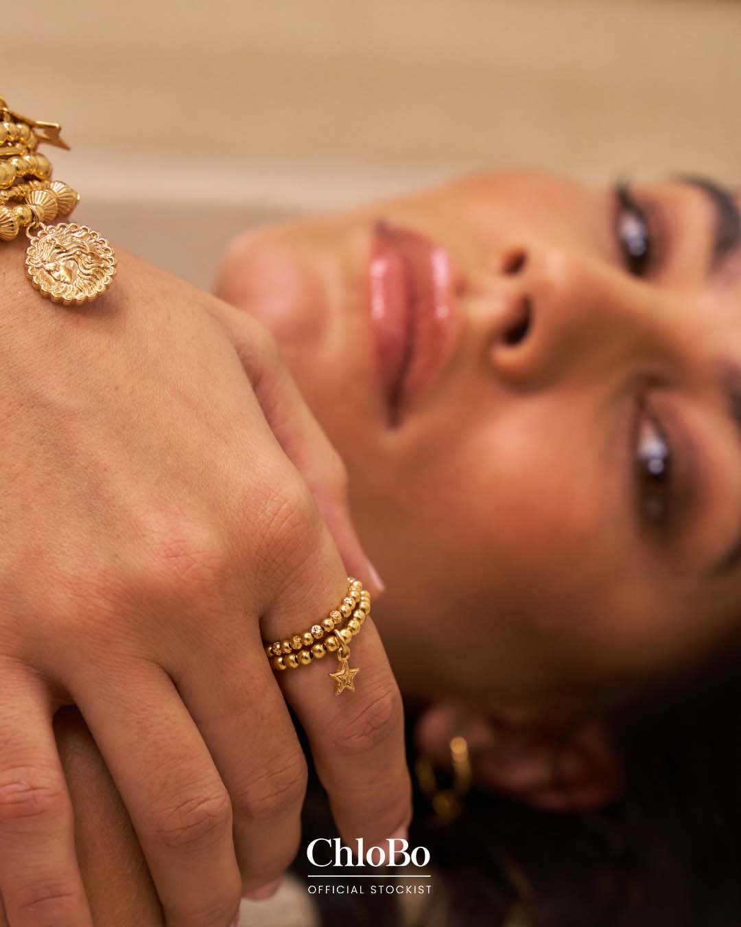 ChloBo | Gold mini Raised Heart Double Ring