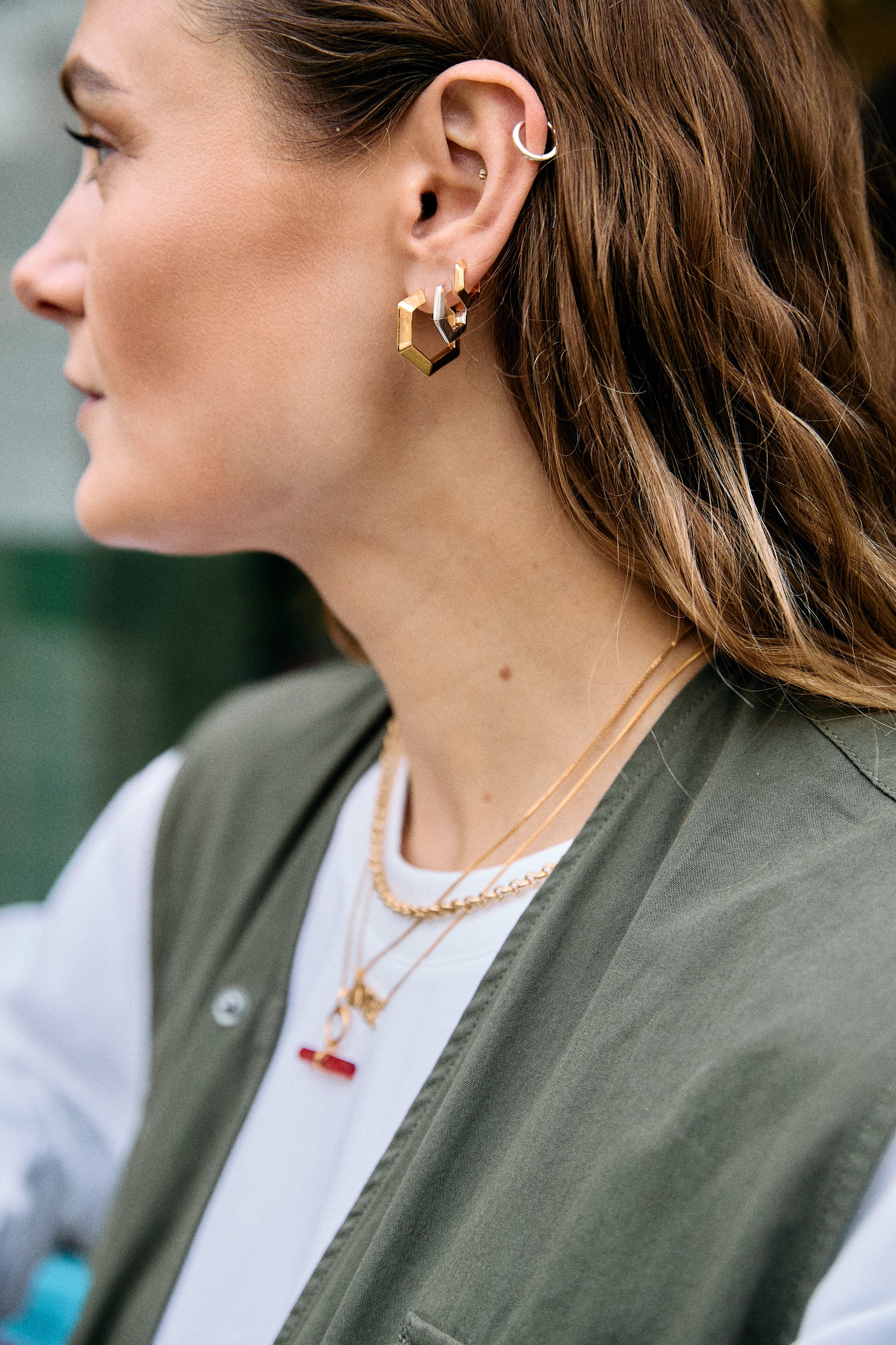 Rachel Jackson | Large Bevelled Hexagon Gold Plate Hoops