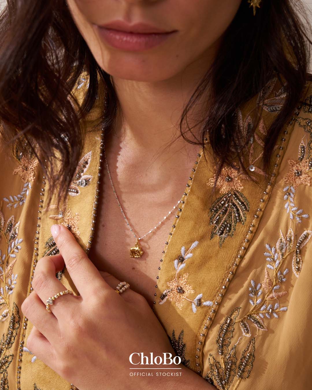 ChloBo | Gold & Silver Delicate Cube Elephant Necklace