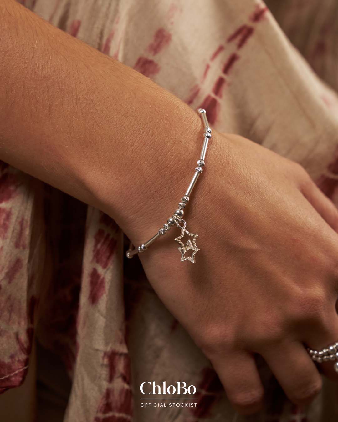 ChloBo | Dainty Moon Cut Sparkle Interlocking Star Bracelet
