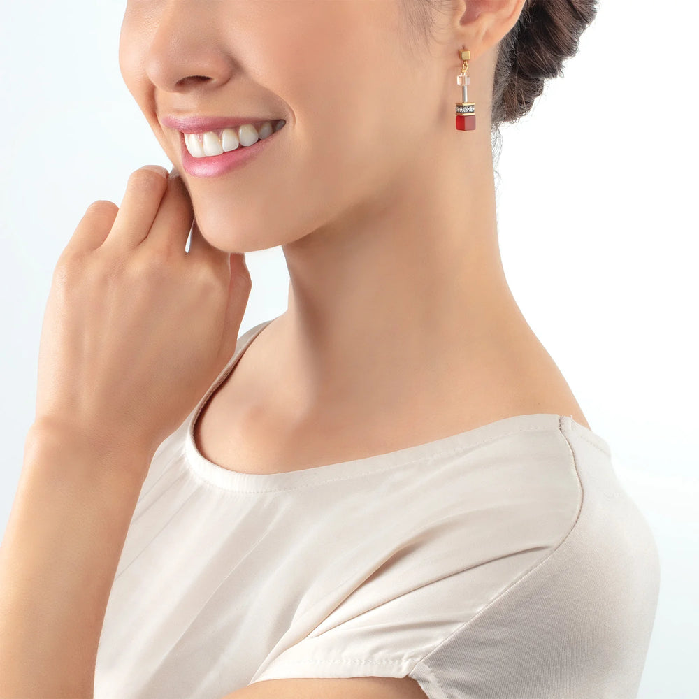 GeoCUBE Earrings in Red & Beige