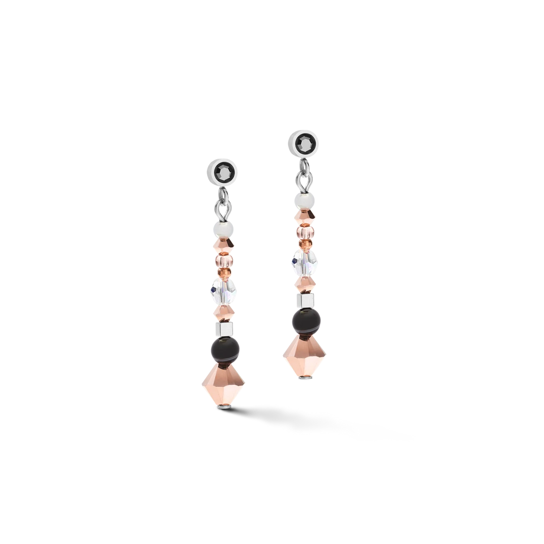 Coeur De Lion | Delicate Drop Earrings in Rose Pink & Silver