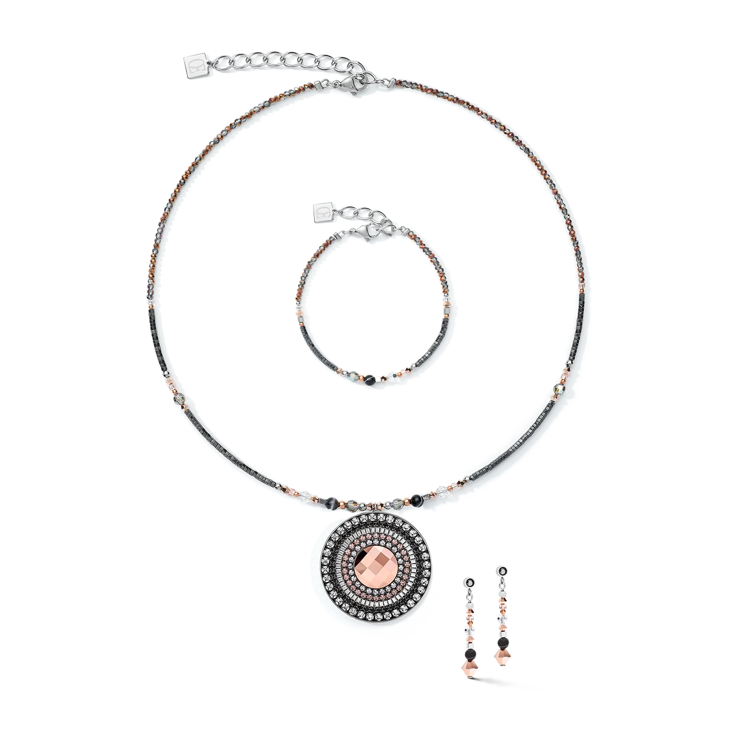 Coeur De Lion | Amulet Earrings in Crystal & Striped Onyx
