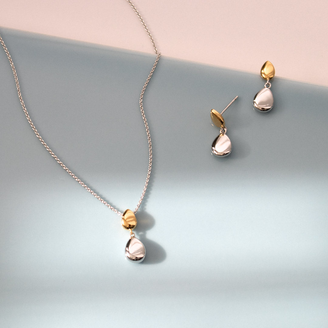 Kit Heath | Coast Pebble Golden Double Droplet Necklace