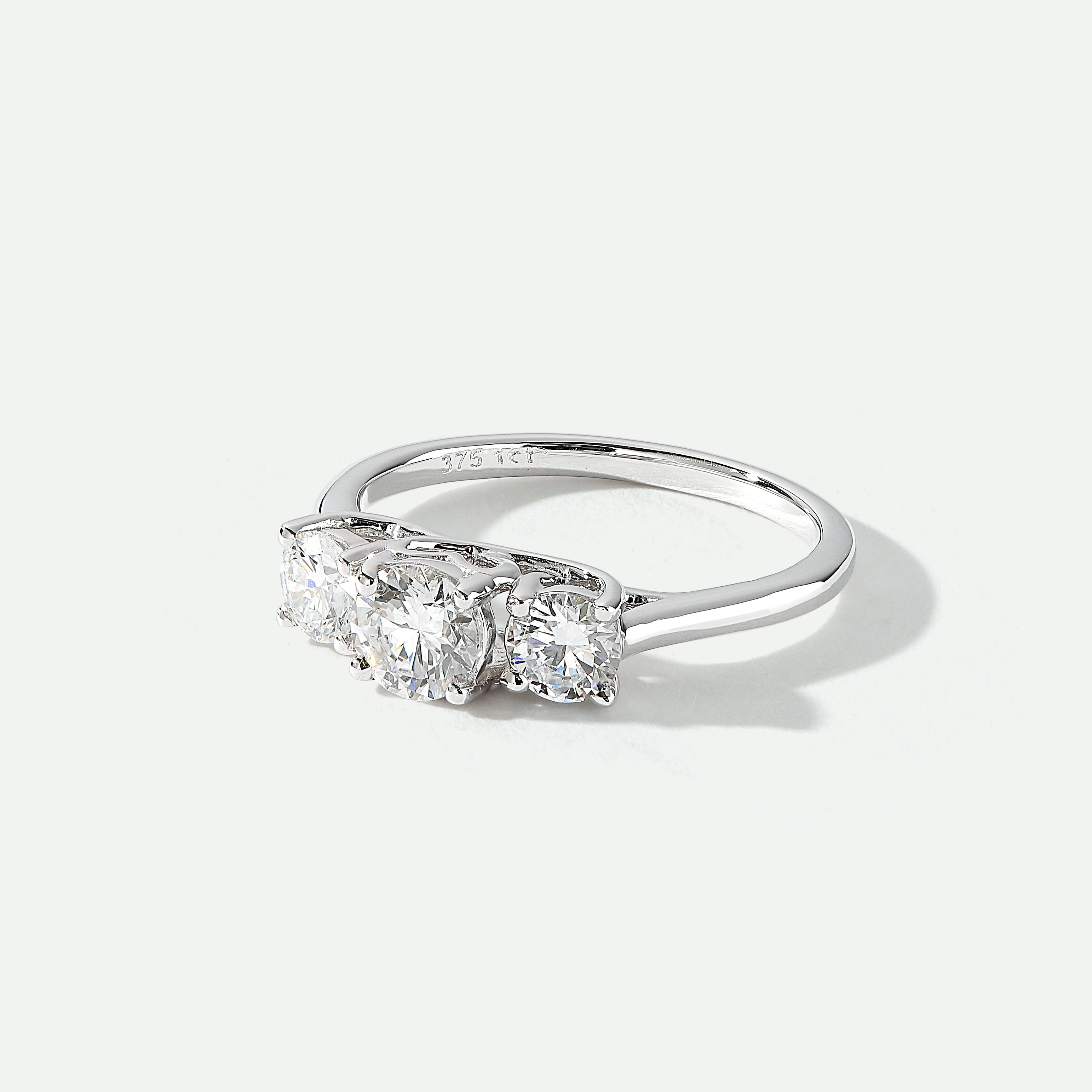 Creative Brilliance | Audrey 9ct White Gold 1ct tw Lab Grown Diamond Three Stone Ring