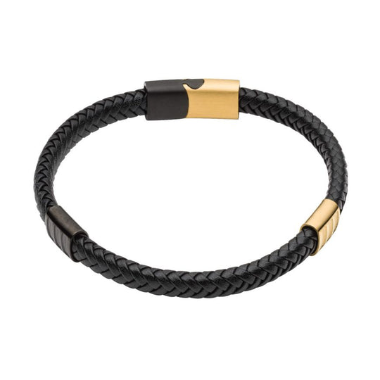 Fred Bennett | Black Leather & Gold Plated Bracelet