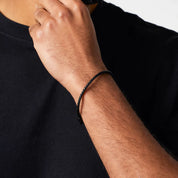 Fred Bennett | Ultra Thin Black Leather Woven Bracelet