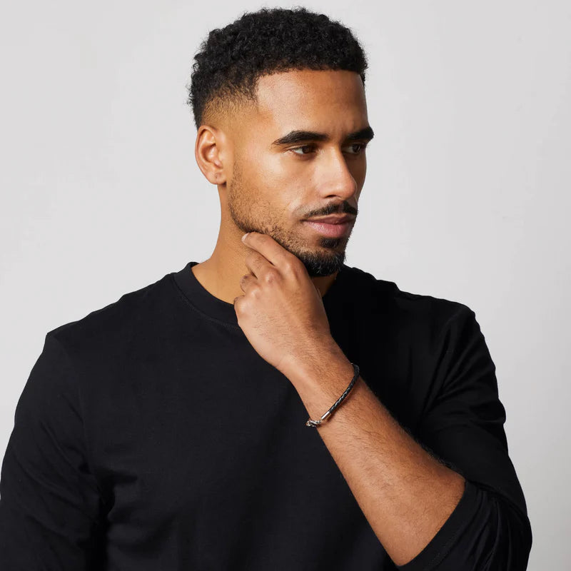 Fred Bennett | Steel & Leather Shiny Finish Bracelet