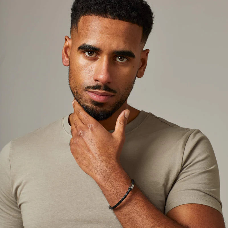 Fred Bennett | Steel & Leather Shiny Finish Bracelet