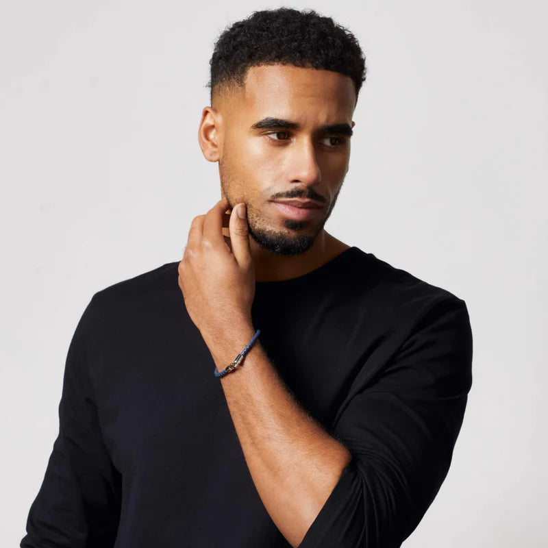 Fred Bennett | Braided Navy Leather & Hook Bracelet