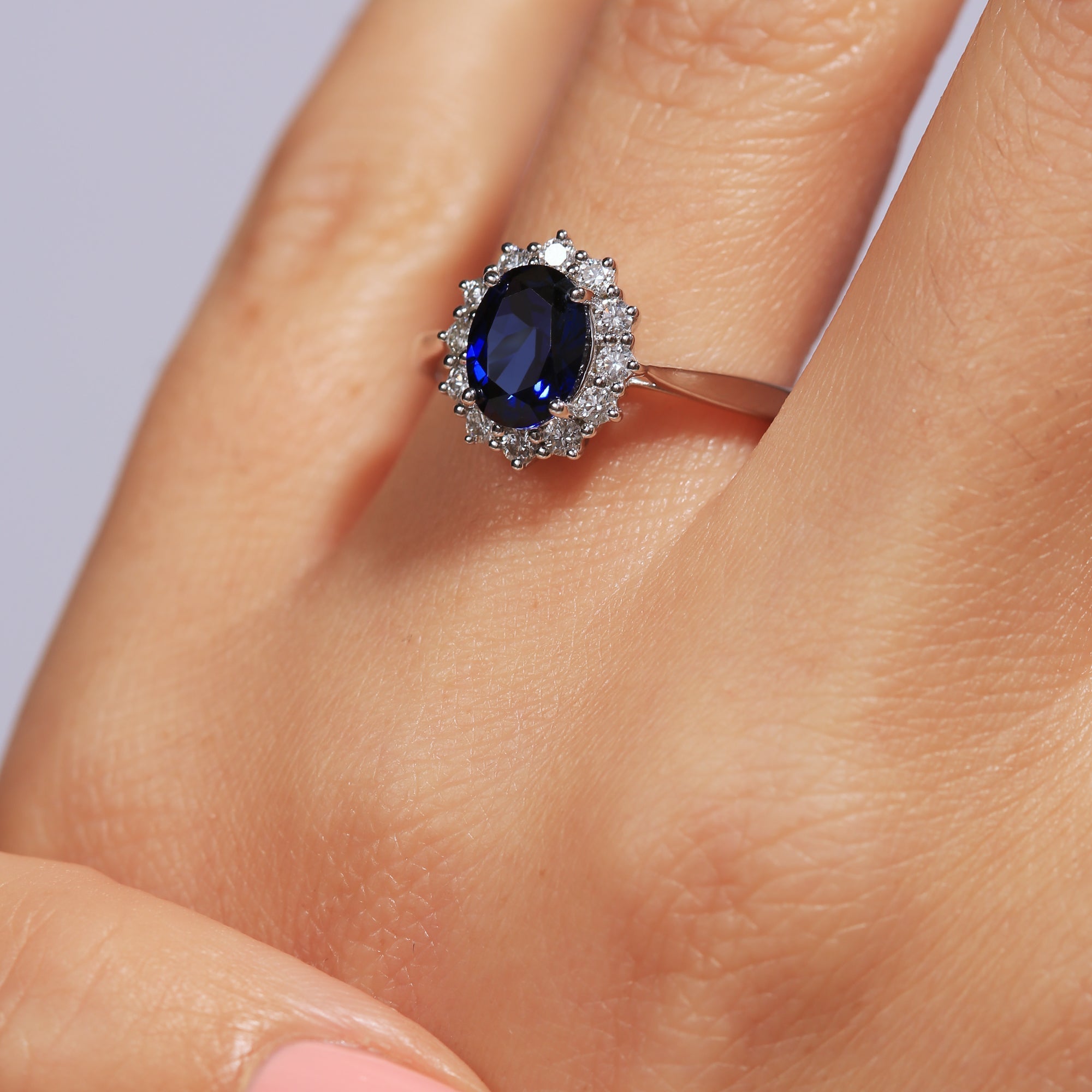 Creative Brilliance | Cate 9ct White Gold 0.25ct tw Lab Grown Diamond and Created Sapphire Ring