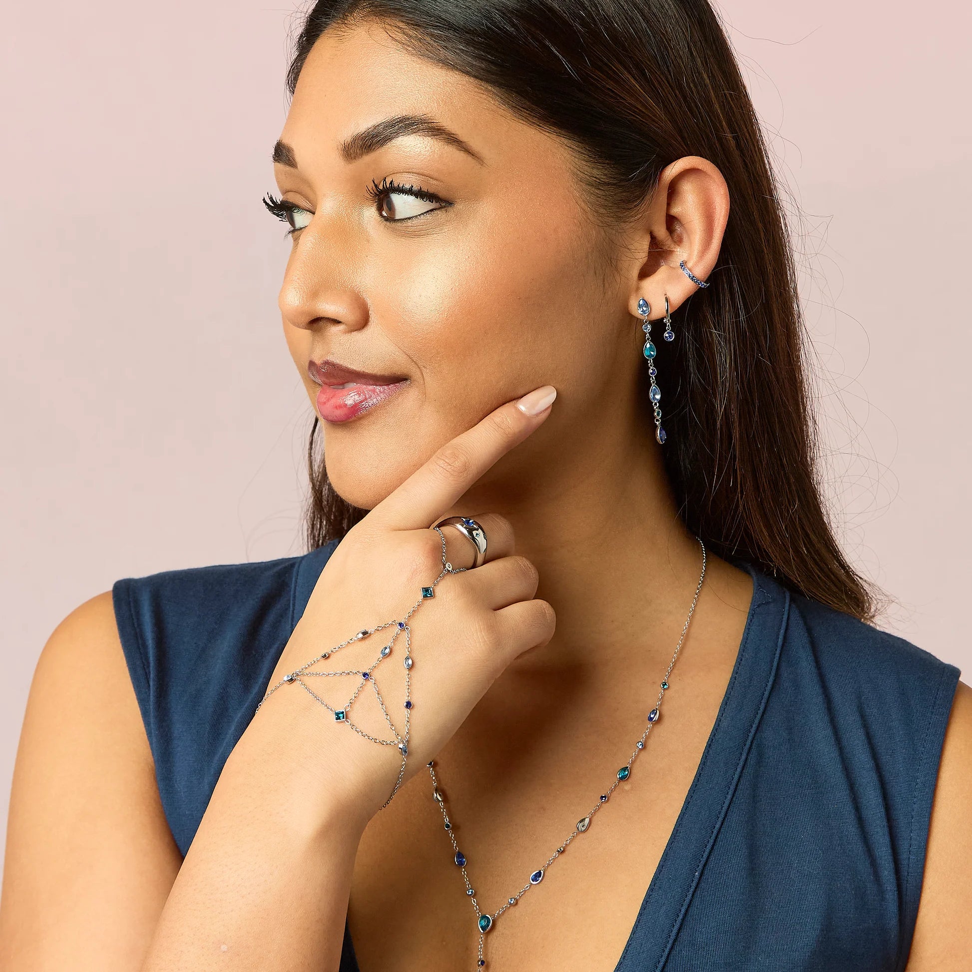 Bijoux De Mimi | Freya Blue Silver Droplet Statement Studs