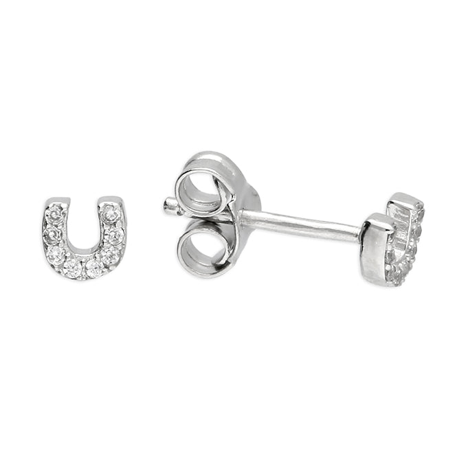 Penmans | Silver Horseshoe Studs with Cubic Zirconia