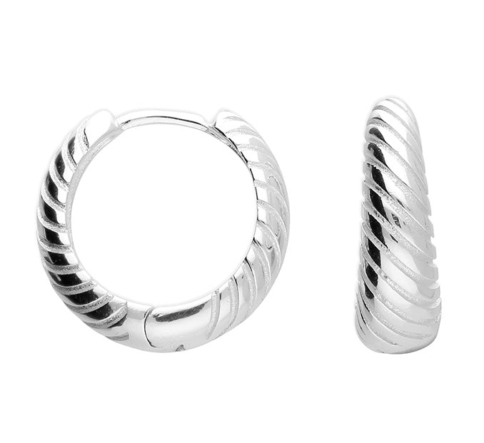 Penmans | Silver 12mm Ribbed Huggie Hoop