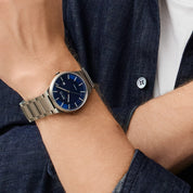 Bering | Brushed Silver & Navy Solar Powered Watch