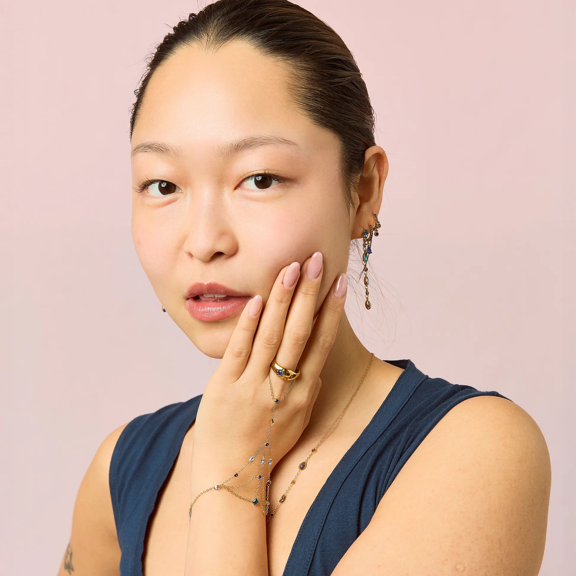 Bijoux De Mimi | Freya Blue Gold Droplet Statement Studs