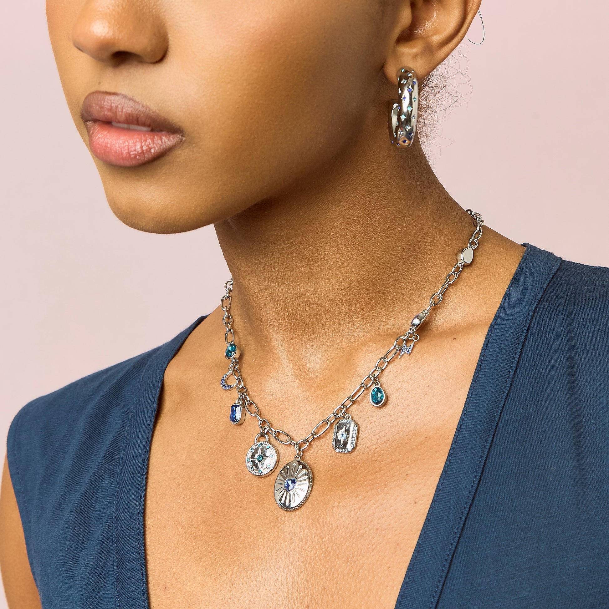 Bijoux De Mimi | Etalie Blue Silver Charm Necklace