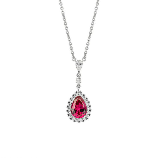 Diamonfire |  Red Teardrop Necklace with Pave Zirconia
