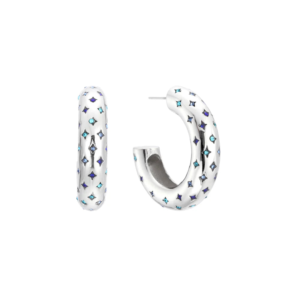 Petra Silver Multi- Blue Chunky Star Hoops