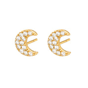 Scream Pretty |  Pave Crescent Moon Gold Plate Stud Earrings