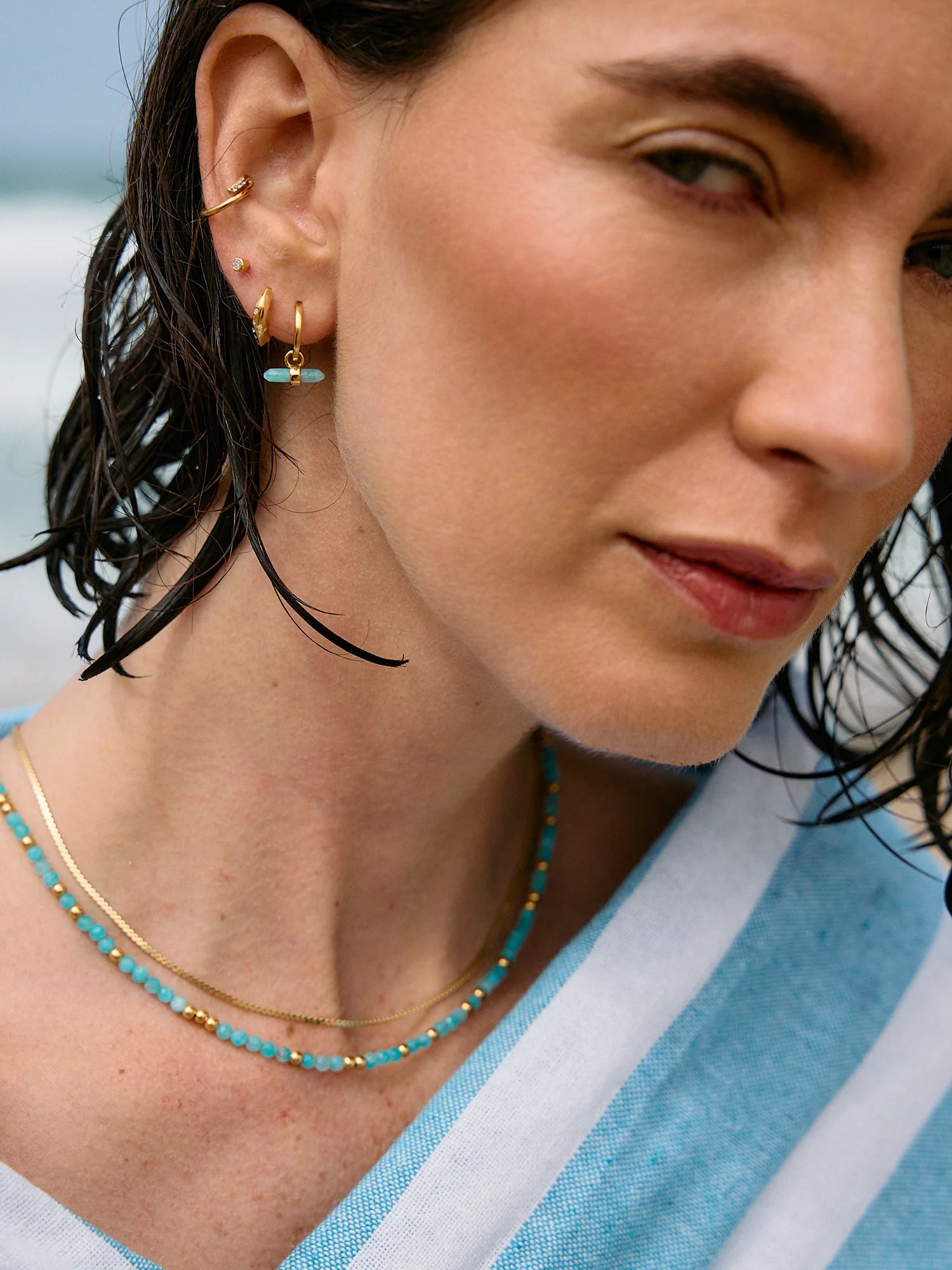 Rachel Jackson | Tranquility Aquamarine T-Bar Necklace