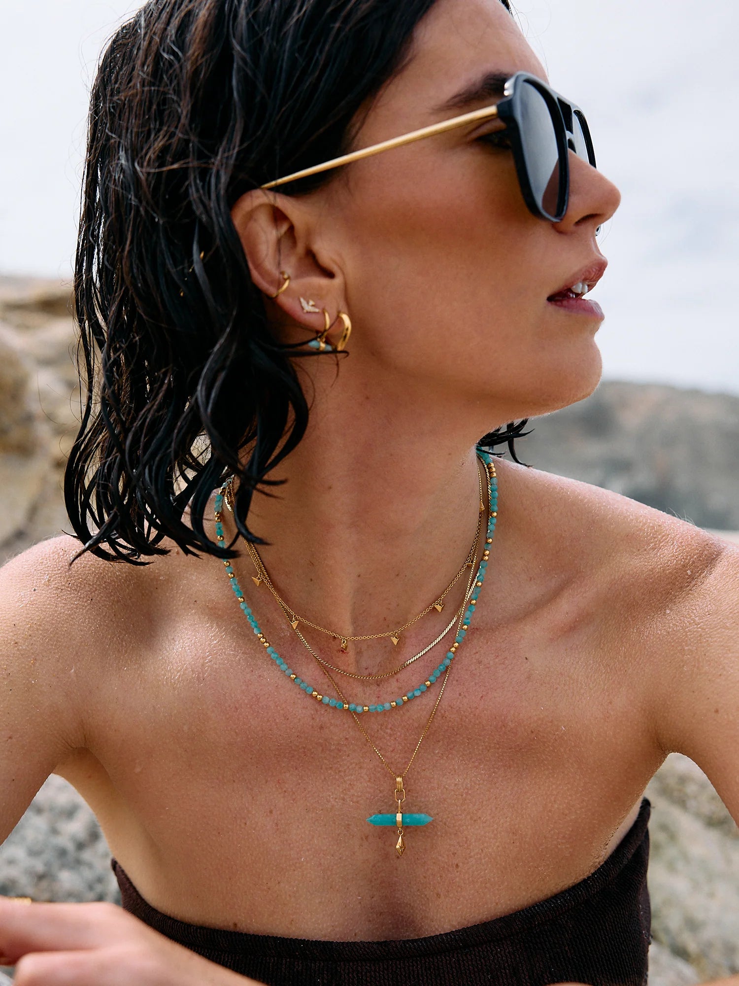 Rachel Jackson | Tranquility Aquamarine T-Bar Necklace