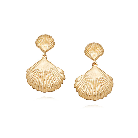 Daisy London |  Isla Double Shell Drop Sterling Gold Plate Earrings