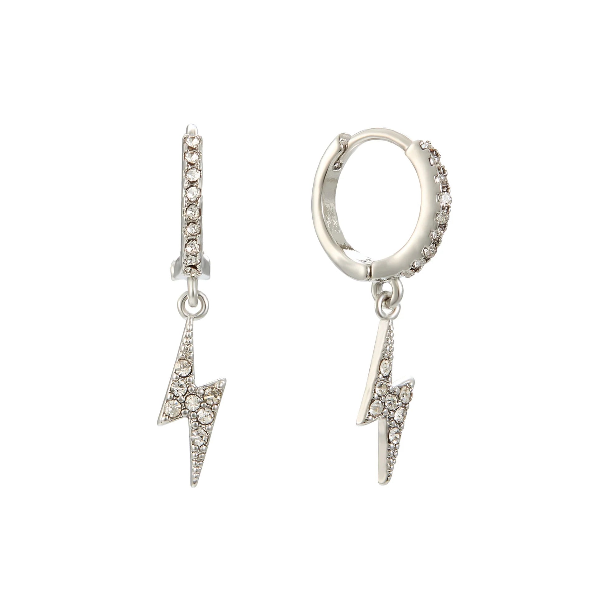 Bijoux De Mimi | Talitha Crystal Silver Lightening Bolt Huggie Earrings