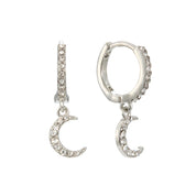 Bijoux De Mimi | Tori Silver Crystal Moon Huggie Earrings